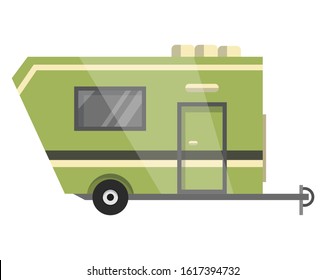 Flat vector classic camper trailer. Recreational