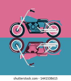 Flat vector classic motorcycle on color background