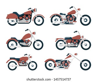 Flat vector classic motorcycle on color background