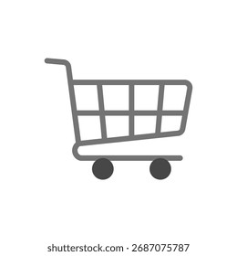 Vetor plano de um clássico carrinho de compras em estilo minimalista, isolado no fundo branco. Adequado para ícones de comércio eletrônico, banners de venda, designs de supermercado e aplicativos de lojas de varejo.