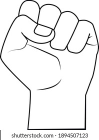 Flat vector clenched fist in black outline. Protest, stop racism, equality concept. Human hand with clenched fists.
