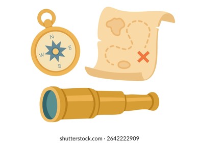 Flat vector clipart with decorative ropes and sailor knots. Soft cartoon style for marine designs.