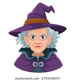 Flat vector clipart of Halloween witch woman isolated on white background. Great for magical themed projects, scary posters, and seasonal celebration designs.