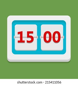 Flat vector clock icon on green background, timetable