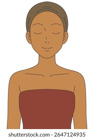 Flat vector close-up beautiful woman with glowing skin, highlighting the effects of collagen treatment. A fashion model with flawless skin showcases the power of expert dermatology. sstkDiverseBeauty.