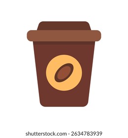 Flat Vector Coffee Cup Icon with Coffee Bean Emblem on White Background