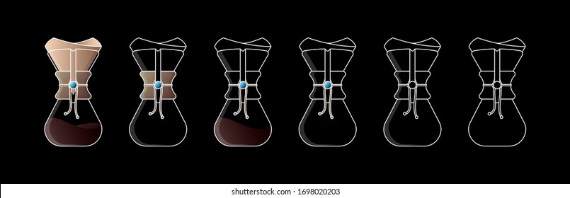Flat vector coffeemaker. Coffee brewing alternative method. Coffee culture. Flat vector on black background