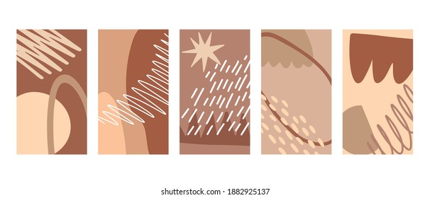 Flat vector collection of abstract backgrounds in pastel colors in Scandinavian style. An abstraction with shapes, lines, and points. Design for instagram stories, postcards, posters