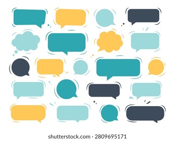 Flat vector collection of colorful speech bubble shapes for communication, messaging interfaces, presentations, websites and creative graphic design projects.