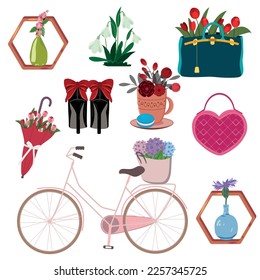 Flat vector collection cute things in springtime