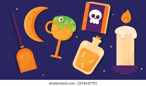 Flat vector collection of Halloween items and objects