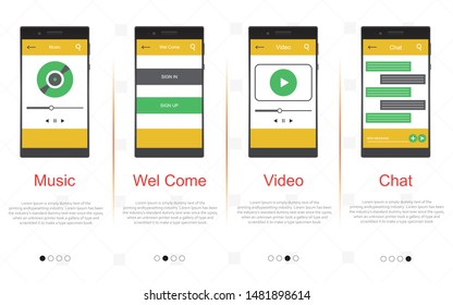 Flat vector collection of modern mobile phones with different user interface elements