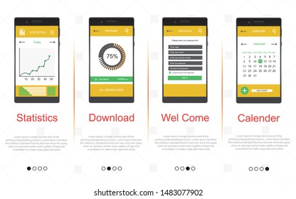 Flat vector collection of modern mobile phones with different user interface elements