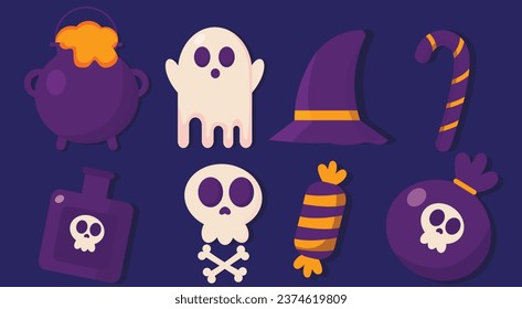 Flat vector collection of witch items and objects halloween