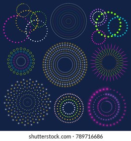 Flat vector color firework flare for festive background. Objects isolated on dark background.