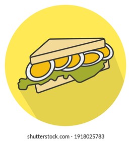 Flat vector color icon an egg sandwich on a round yellow background