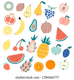 Ilustración plana vectorial de frutos de dibujos animados en estilo doodle.