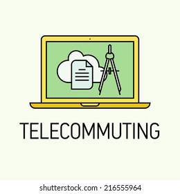 Flat vector colored creative concept design element on work at home in business and industry | Trendy line business icon on remote employees arrangement