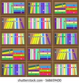 Flat vector colorful bookshelf layout seamless pattern