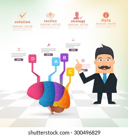 Flat Vector Colorful Human Brain Concept Businessman Presentation Infographics Stats Elements Design