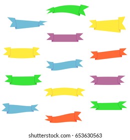 Flat vector colorful ribbons set. Multicolored nice simple ribbons collection