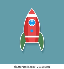 Flat vector colorful rocket on blue background