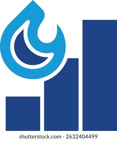 A flat vector combining bar chart elements with a flame or gas drop symbol, often used to represent energy, growth, or efficiency.