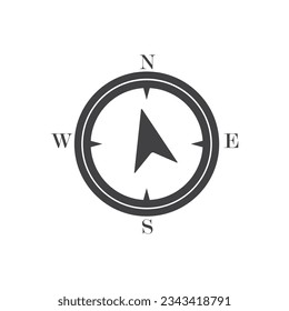 Flat vector compass icon with North, South, East and West indicated, Arrow Compass Icon Vector Logo Template, compass icon isolated on white background.