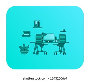 Flat vector computer cabinet   illustration for web and graphic design. Gradient background.