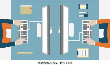 Flat vector concept of business workflow - vector illustration