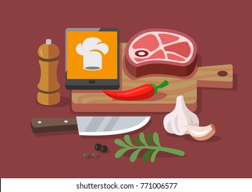 Flat vector concept cooking at home. Recipes and culinary