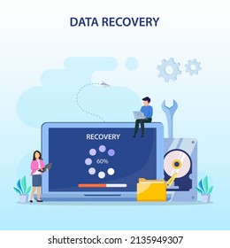 flat vector concept of data recovery services, data backup and protection, hardware repair.