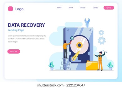 flat vector concept of data recovery services, data backup and protection, hardware repair.