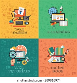 Flat vector concept education infographics.  Web design. E-learning.  Web tutorials. Online Book.