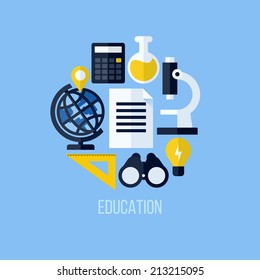 Flat vector concept of educational elements for websites and mobile apps. Icons set for education and online learning