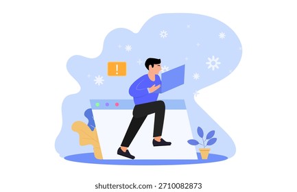 Flat Vector concept Illustration of a Character Running with a Laptop.design vector illustration 