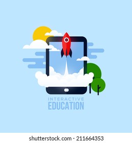 Flat vector concept of interactive education. Creative design elements for websites, mobile apps and printed materials