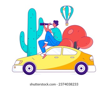 Flat vector concept operation hand drawn illustration of people taking a taxi

