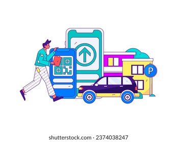 Flat vector concept operation hand drawn illustration of people taking a taxi
