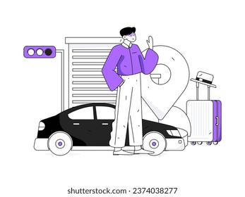 Flat vector concept operation hand drawn illustration of people taking a taxi
