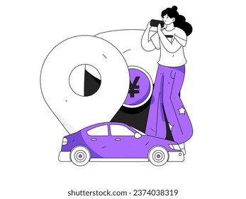 Flat vector concept operation hand drawn illustration of people taking a taxi
