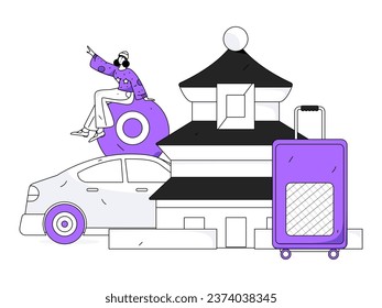 Flat vector concept operation hand drawn illustration of people taking a taxi
