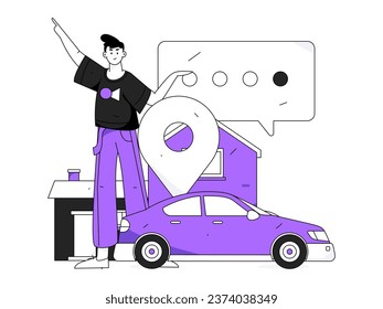 Flat vector concept operation hand drawn illustration of people taking a taxi
