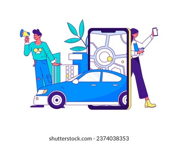 Flat vector concept operation hand drawn illustration of people taking a taxi
