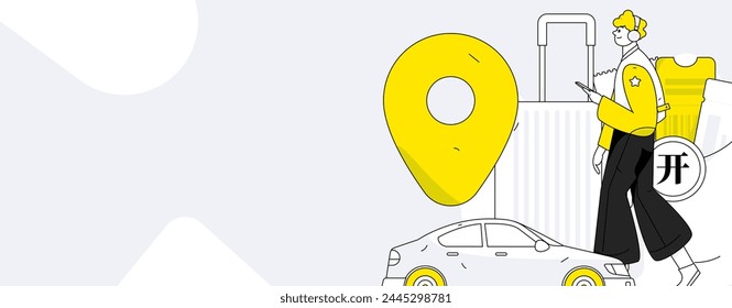 Flat vector concept operation hand drawn illustration of people taking a taxi

