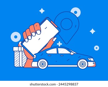 Flat vector concept operation hand drawn illustration of people taking a taxi
