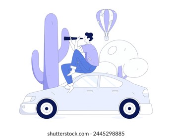 Flat vector concept operation hand drawn illustration of people taking a taxi
