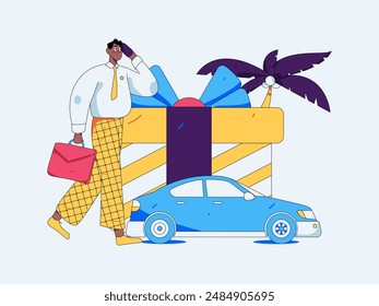 Flat vector concept operation hand drawn illustration of people taking a taxi
