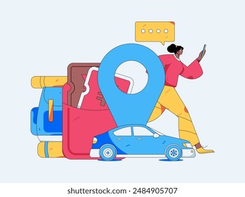 Flat vector concept operation hand drawn illustration of people taking a taxi
