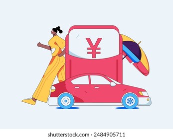 Flat vector concept operation hand drawn illustration of people taking a taxi
